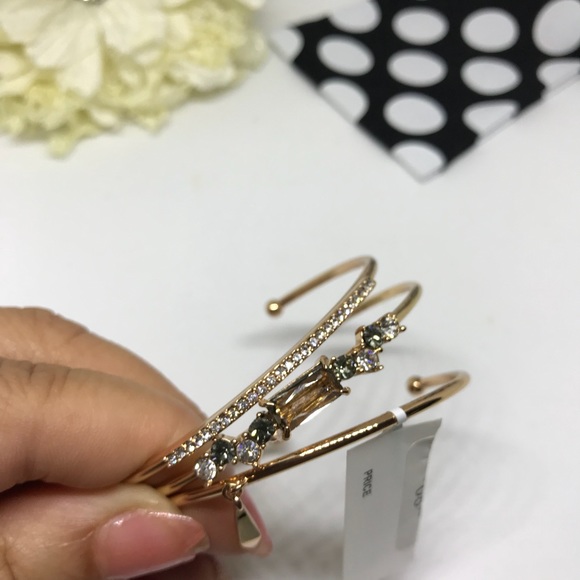 3 Gold & Crystal Bangle Bracelets [JW-36] - Picture 3 of 7